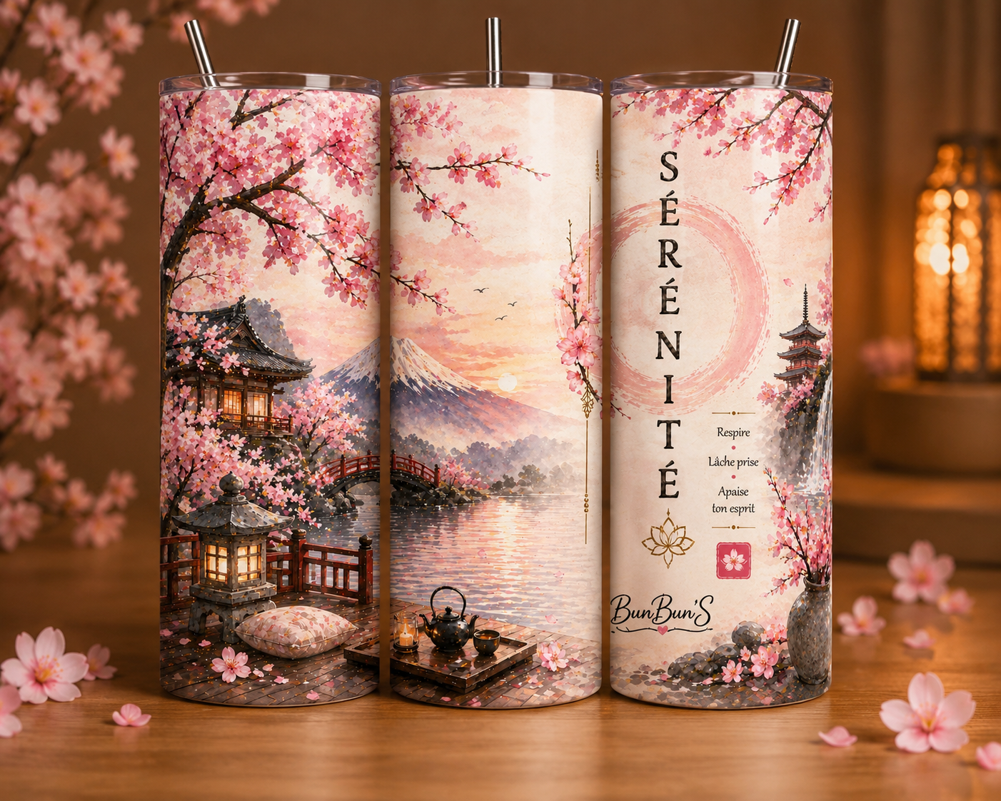 Gobelet Isotherme Zen "Sérénité" 20oz – Tumbler Ambiance Asiatique avec Paille Métal