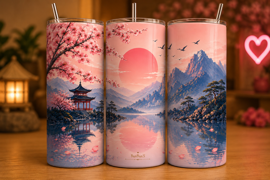 Gobelet Isotherme "Paisible" 20oz – Tumbler Ambiance Asiatique avec Paille Métal