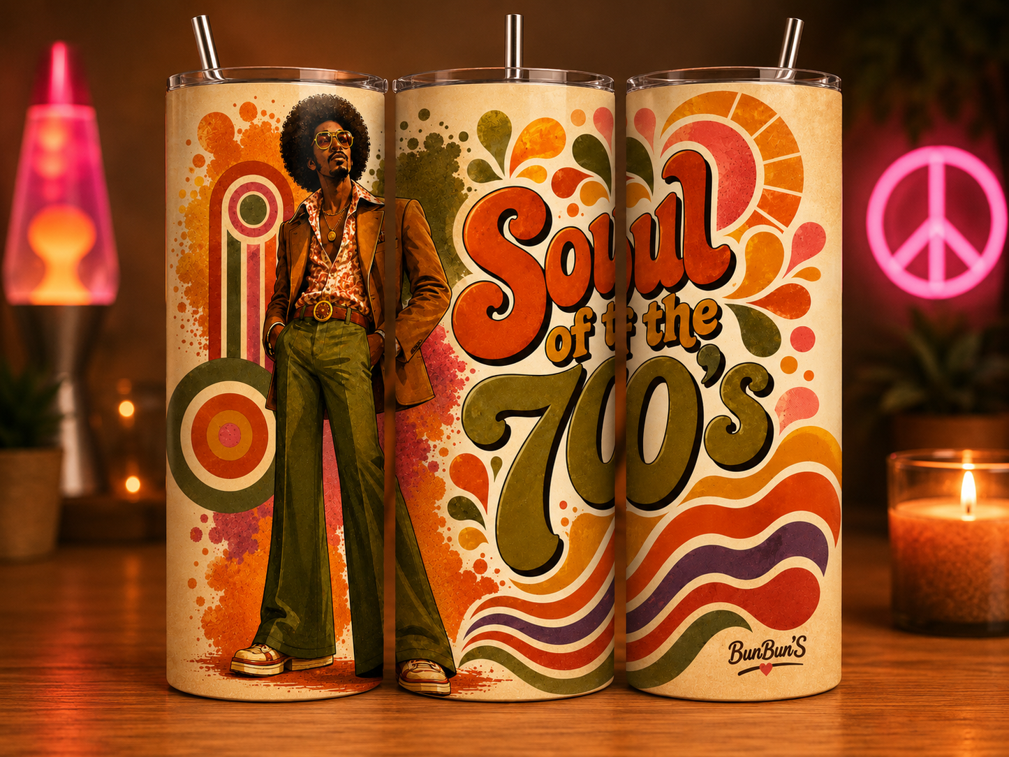 Gobelet Isotherme Funk 70's "Soul" 20oz – Tumbler Rétro | Vintage avec Paille Métal