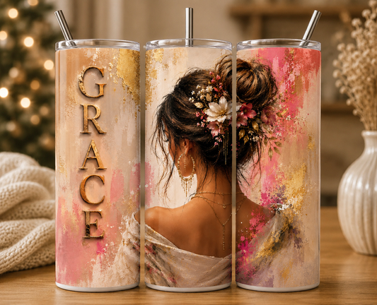 Gobelet Isotherme "Grace" 20oz – Tumbler Ondes Positives avec Paille Métal