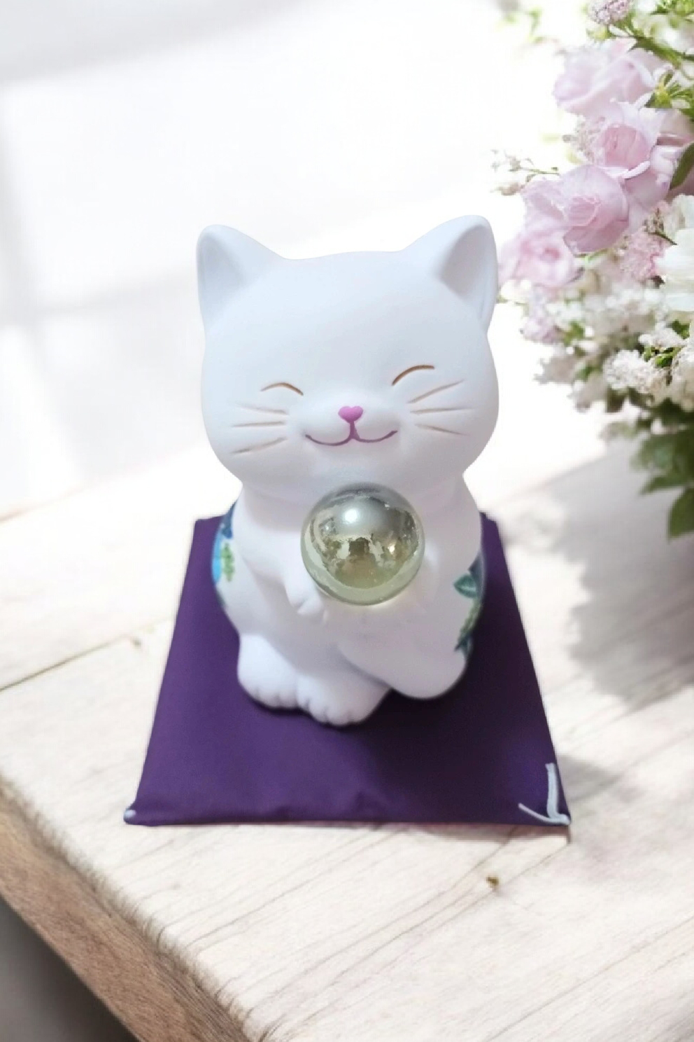 Tirelire Maneki-Neko Violet Fleuri