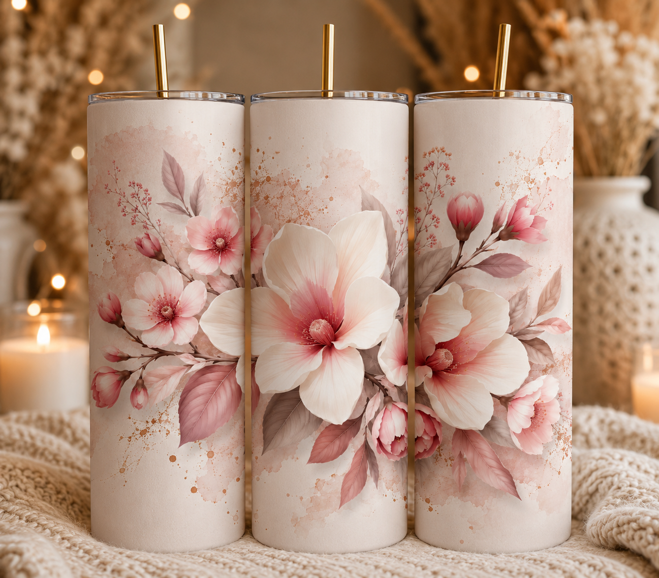 Gobelet Isotherme Fleurs "Plusieurs Modèles Disponibles"-20oz – Tumbler Floral avec Paille Métal