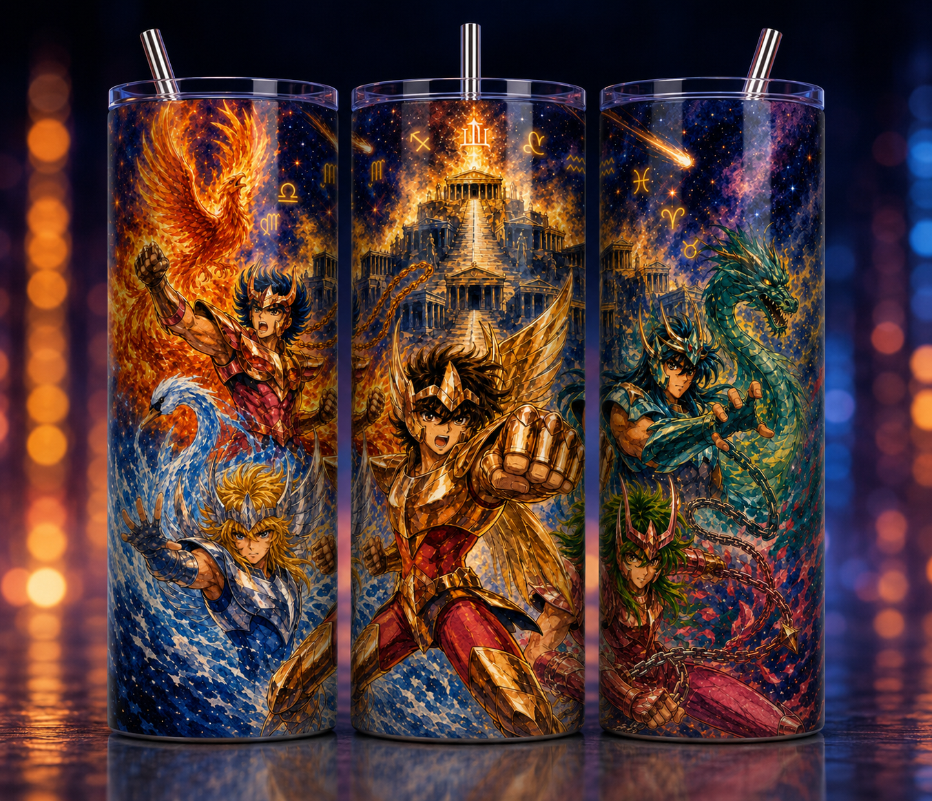 Gobelet Isotherme "Chevaliers Zodiaque" 20oz – Tumbler Pop Culture avec Paille Métal