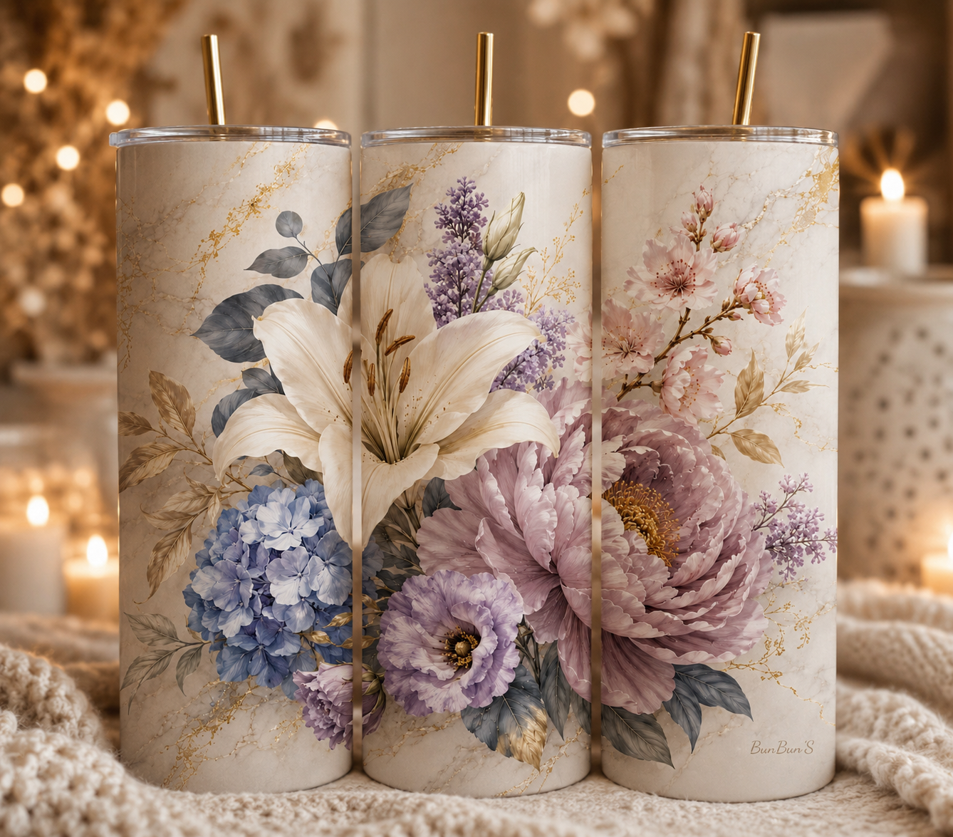 Gobelet Isotherme Fleurs "Plusieurs Modèles Disponibles"-20oz – Tumbler Floral avec Paille Métal