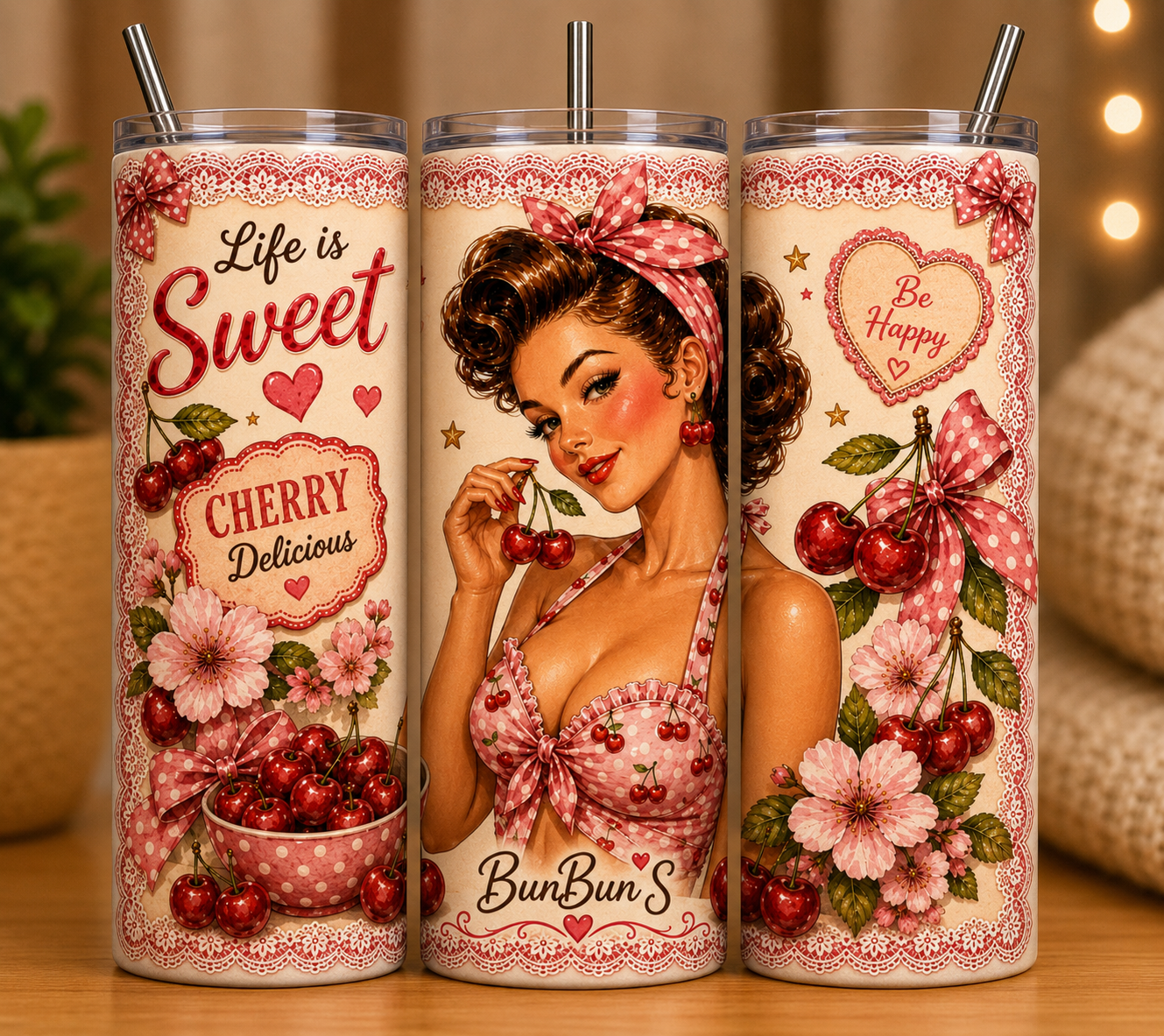 Gobelet Isotherme Pin-up "Sweet" 20oz – Tumbler Rétro | Vintage avec Paille Métal