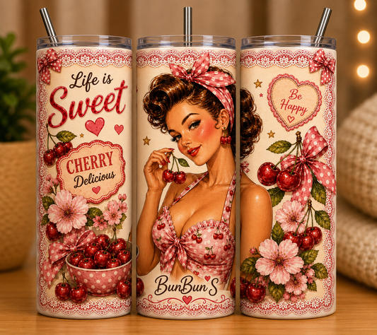 Gobelet Isotherme Pin-up "Sweet" 20oz – Tumbler Rétro | Vintage avec Paille Métal