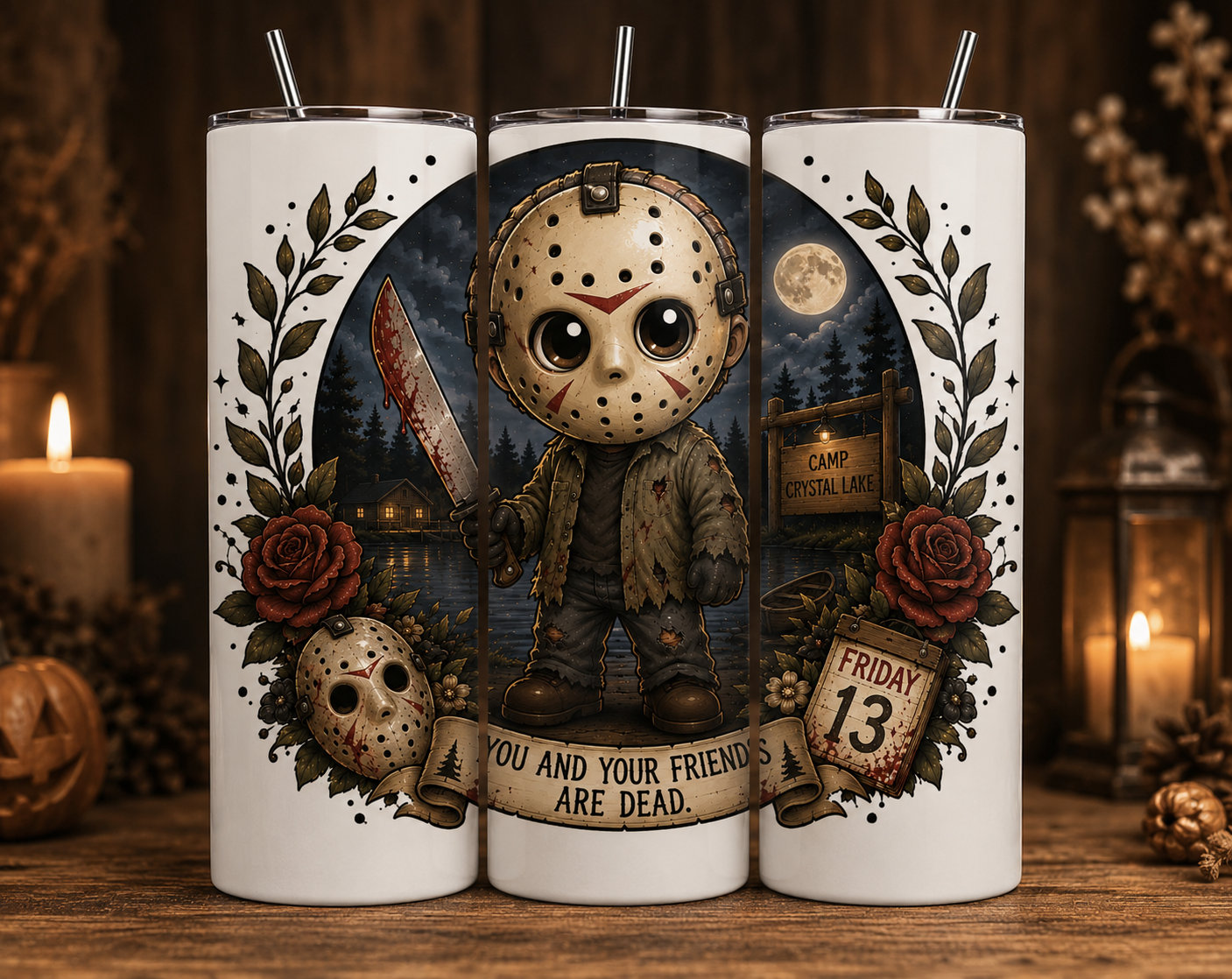 Gobelet Isotherme Jason "Vendredi 13" 20oz – Tumbler Horreur Chibi avec Paille Métal