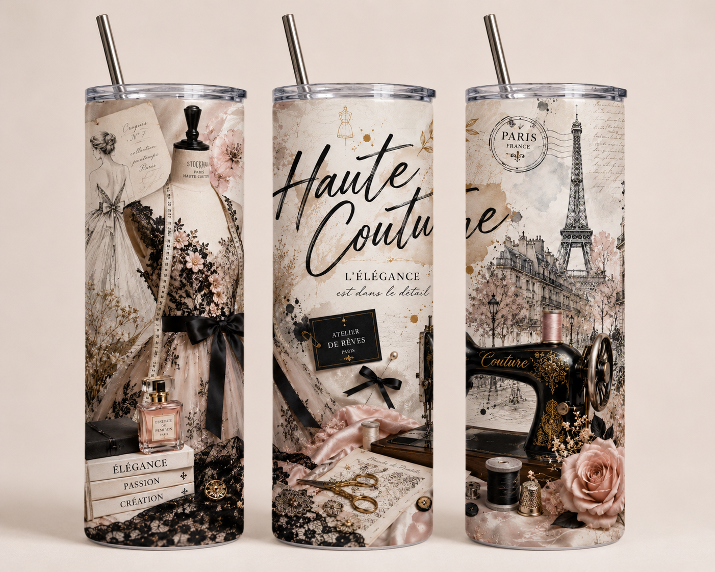 Gobelet Isotherme Haute couture "Plusieurs Modèles Disponibles" 20oz – Tumbler Rétro | Vintage avec Paille Métal