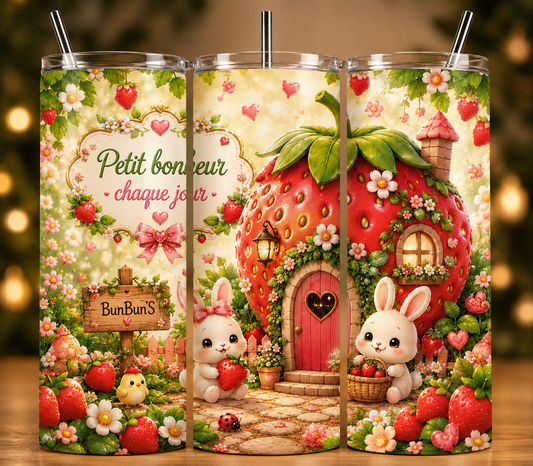 Gobelet Isotherme Maison Fraise "Petit Bonheur" 20oz – Tumbler avec Paille Métal