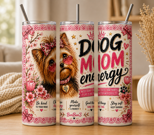 Gobelet Isotherme Chien "Dog Mom Energy" 20oz – Tumbler Animaux avec Paille Métal