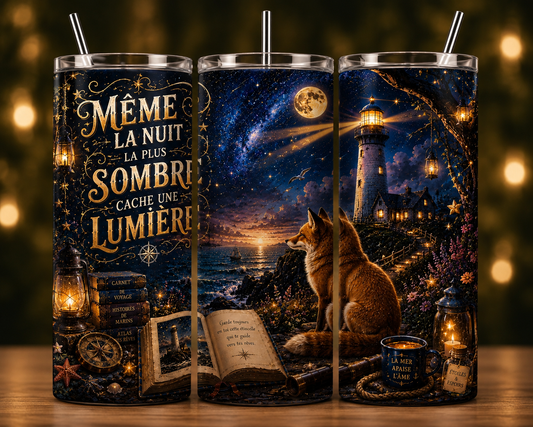 Gobelet Isotherme Phare "Même La Nuit Sombre" 20oz – Tumbler avec Paille Métal