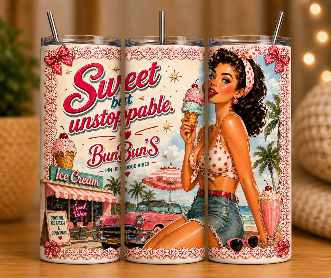 Gobelet Isotherme Pin-up "Unstoppable" 20oz – Tumbler Rétro | Vintage avec Paille Métal