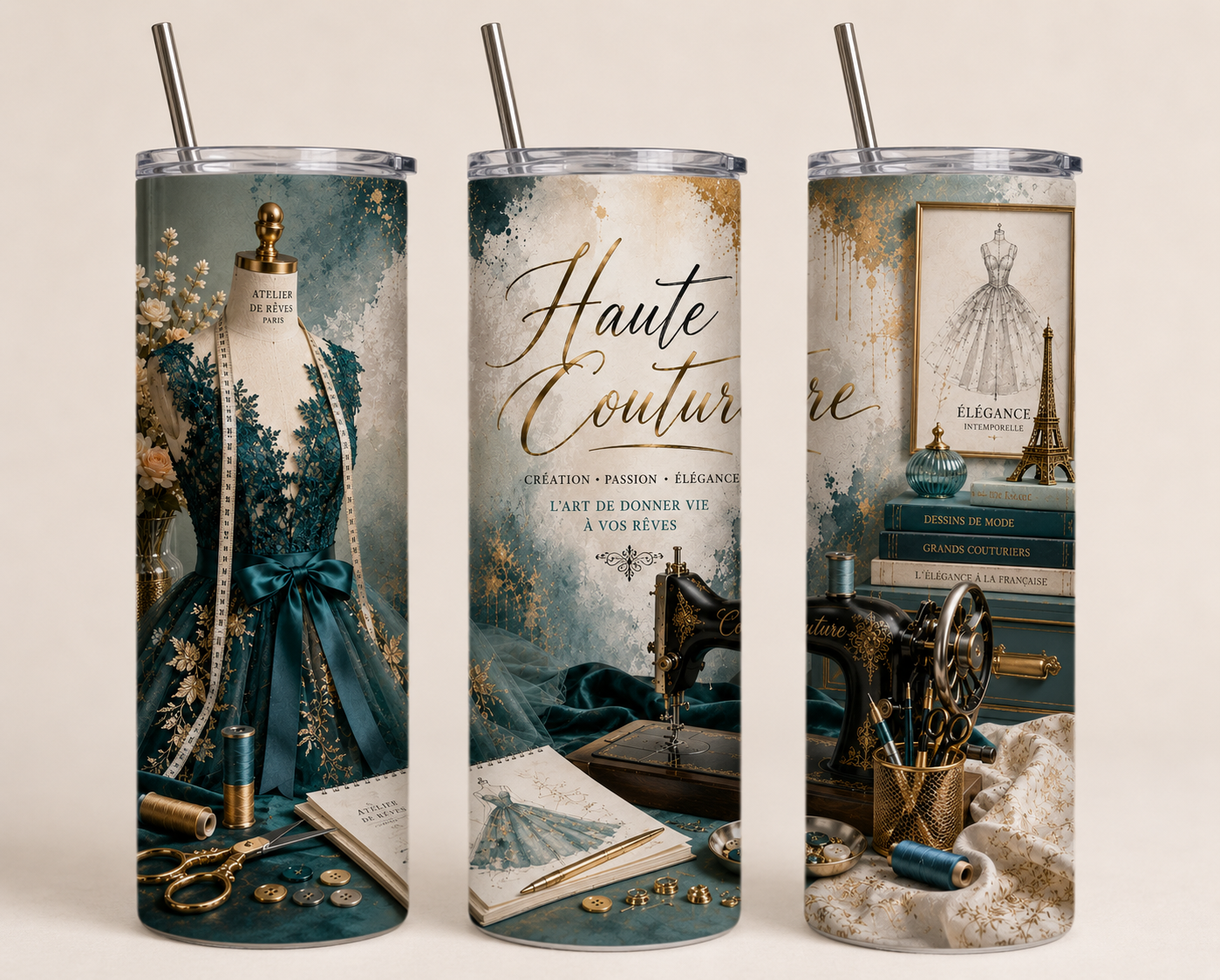 Gobelet Isotherme Haute couture "Plusieurs Modèles Disponibles" 20oz – Tumbler Rétro | Vintage avec Paille Métal