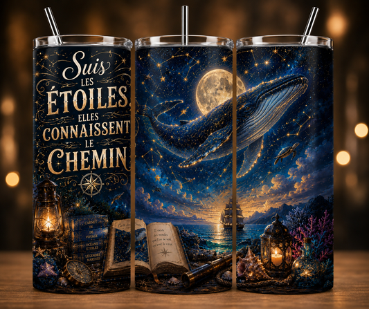Gobelet Isotherme Phare "Suis Le Étoiles" 20oz – Tumbler avec Paille Métal
