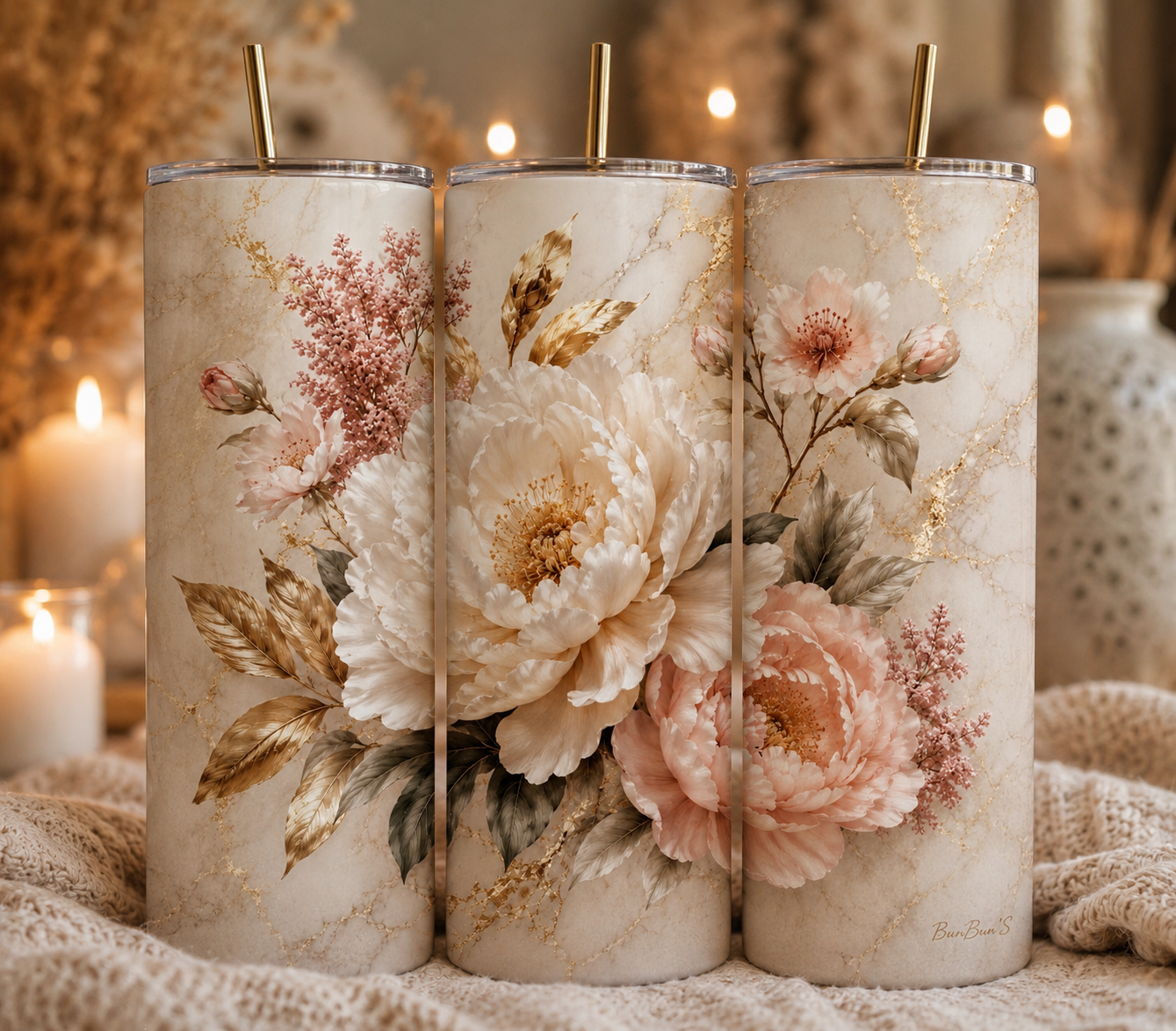 Gobelet Isotherme Fleurs "Plusieurs Modèles Disponibles"-20oz – Tumbler Floral avec Paille Métal