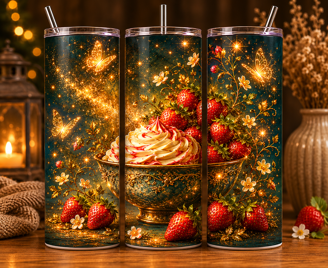 Gobelet Isotherme Fraise Chantilly 20oz – Tumbler Féérique avec Paille Métal