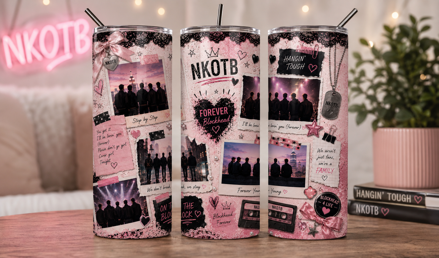 Gobelet Isotherme "NKOTB" 20oz – Tumbler Pop Culture avec Paille Métal