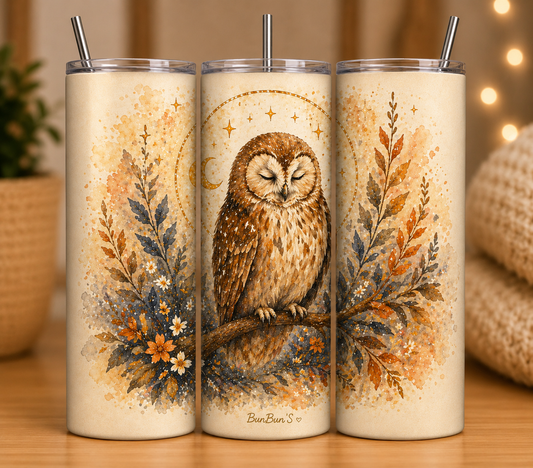 Gobelet Isotherme Chouette Bohème 20oz – Tumbler Animaux avec Paille Métal