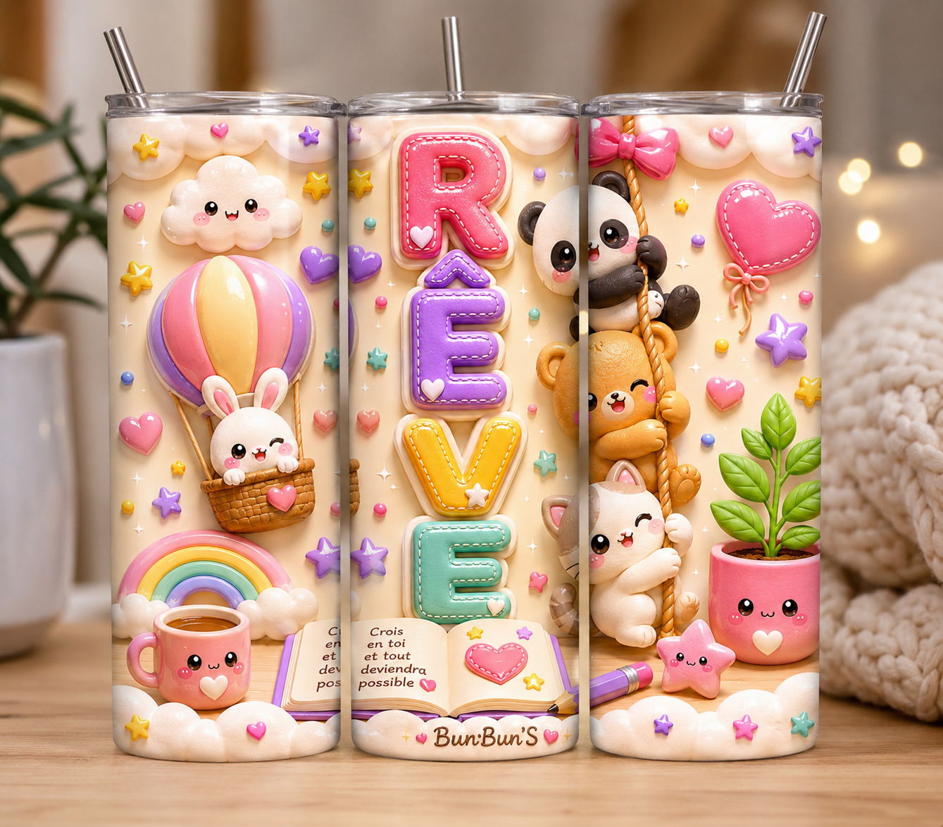 Gobelet Isotherme Animaux "Rêve" 20oz – Tumbler Kawaii avec Paille Métal