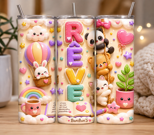 Gobelet Isotherme Animaux "Rêve" 20oz – Tumbler Kawaii avec Paille Métal