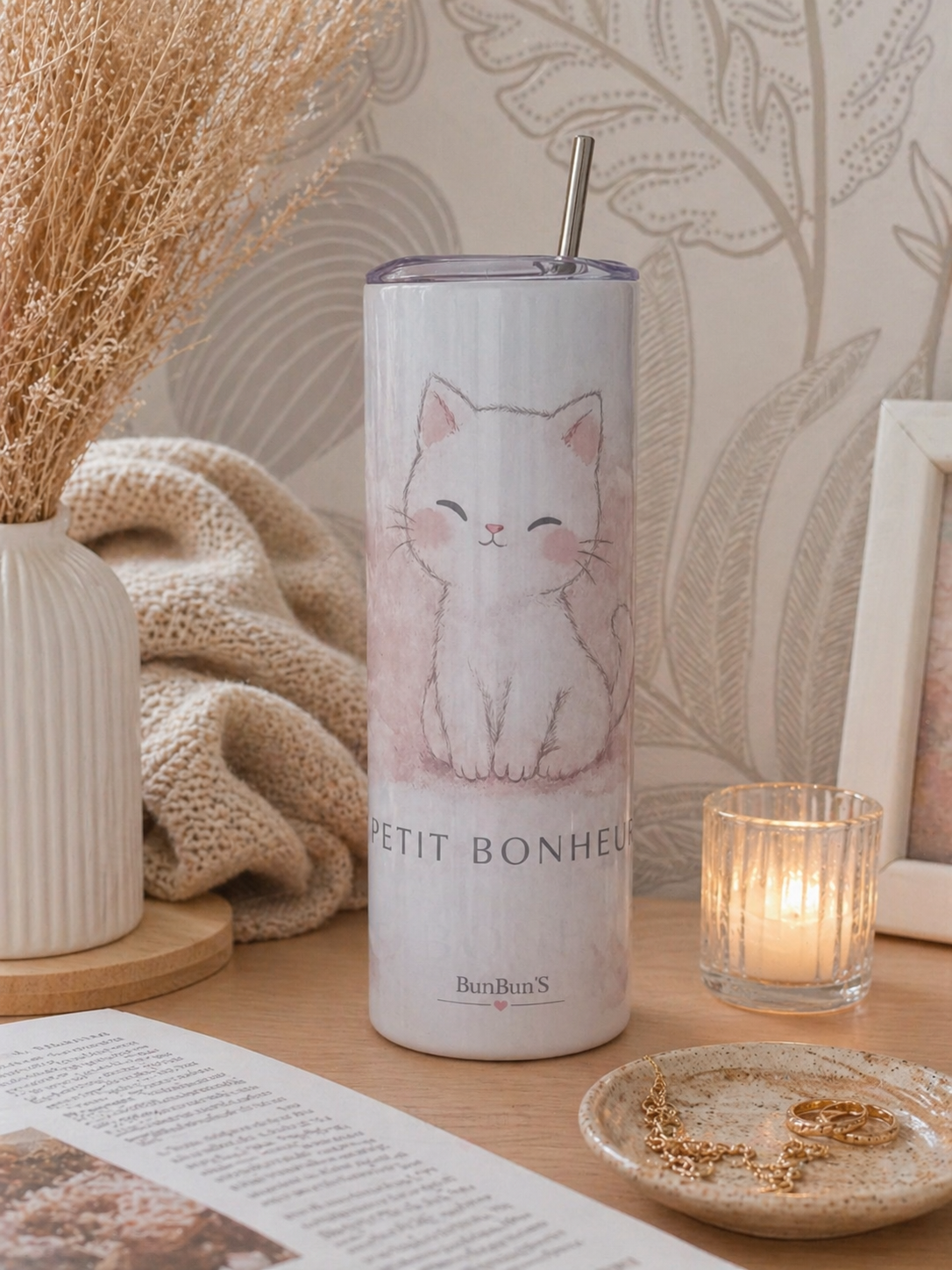 Gobelet Chat "Petit Bonheur"- 20oz Skinny straight - BunBun'S