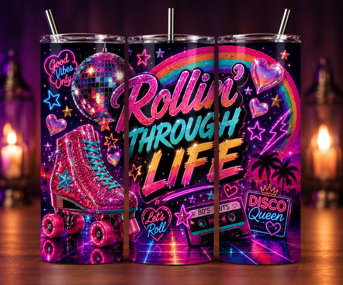 Gobelet Isotherme Roller "Rollin 80's" 20oz – Tumbler Rétro avec Paille Métal