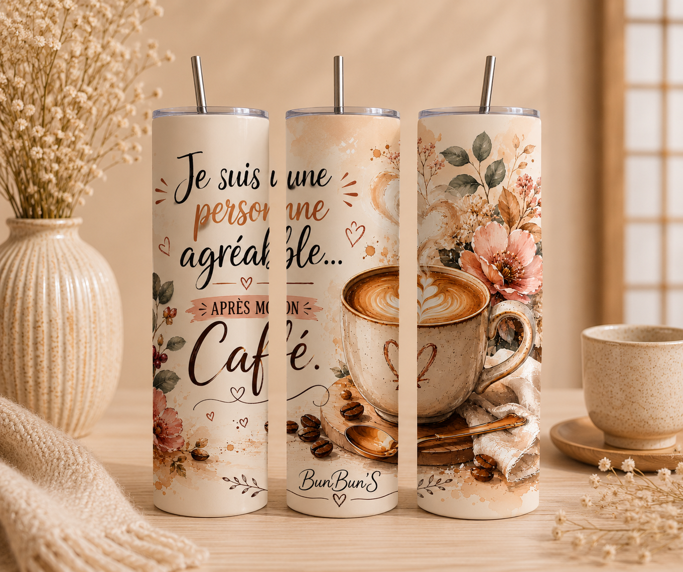 Gobelet Isotherme Café "Plusieurs Modèles Disponibles" 20oz – Tumbler Minimaliste avec Paille Métal